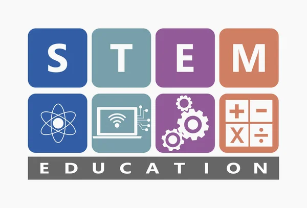 Stem教育 科学技術工学数学 数学を計算して 略称Stem 情報学のためのコピースペースと多色の多角形のフレームの背景によってリンク — ストックベクタ