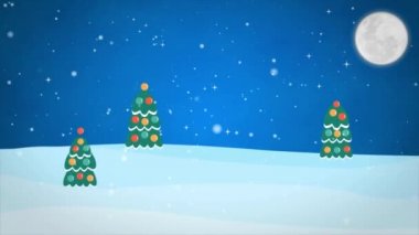Mavi gökyüzüne düşen mavi parçacıklar kışın Noel döngüsünde arka planda mutlu noeller, tatil, kış, yeni yıl, kar, kar, şenlik, noal