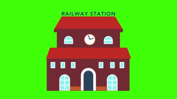 Green Screen Buildings Train Station — Stock Video