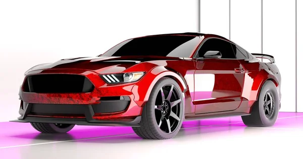 Ford Mustang 3d rendering car on 3d rendering studio
