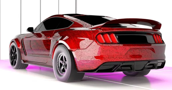 Ford Mustang 3d rendering car on 3d rendering studio