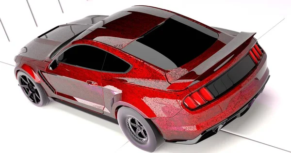 Ford Mustang 3d rendering car on 3d rendering studio