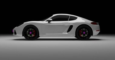 İzole edilmiş arka planda Porsche Cayman 3D model. Tangerang, Banten. 29 Haziran 2021