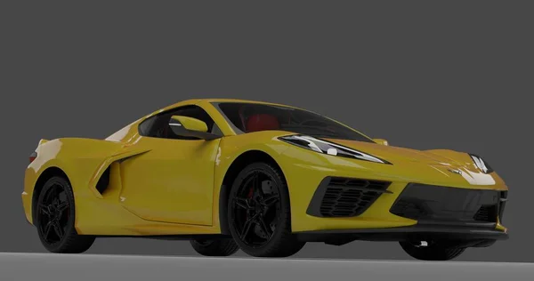 孤立背景下Corvette C8的3D渲染 — 图库照片