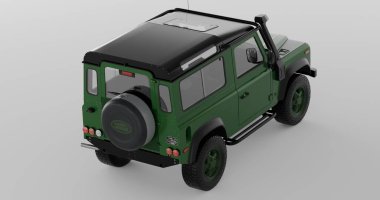 Siyah çatılı ve aksesuarlı Green Land Rover Koruyucusu