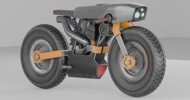 Pürüzsüz tasarımı ve canlı turuncu aksanı olan gelecekçi motosiklet.