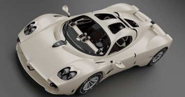 Açık üst ve modern tasarım özelliklerine sahip parlak beyaz spor araba.