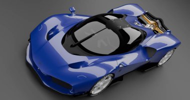 Göz kamaştırıcı Nilu27 konsept spor arabası, parlak tasarımı ve gri arka planda altın aksanı var.