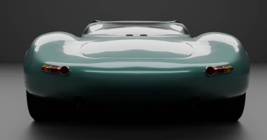 Pürüzsüz tasarımı ve kırmızı stop lambaları olan klasik yeşil spor araba.