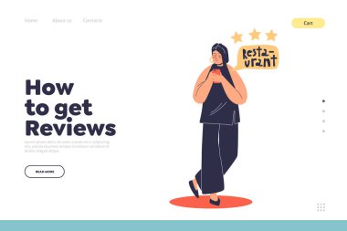 Restoran ücreti ve müşteri değerlendirme iniş sayfası. Akıllı telefondan kız müşteri derecesi.