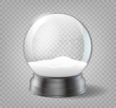 Şeffaf arkaplanda Noel kar küresi. Gerçekçi geleneksel kış tatili dekorasyonu