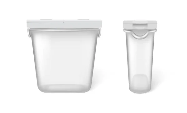 Lege transparante containers voor voedselopslag met deksel mockup, template voor en bovenaanzicht — Stockvector