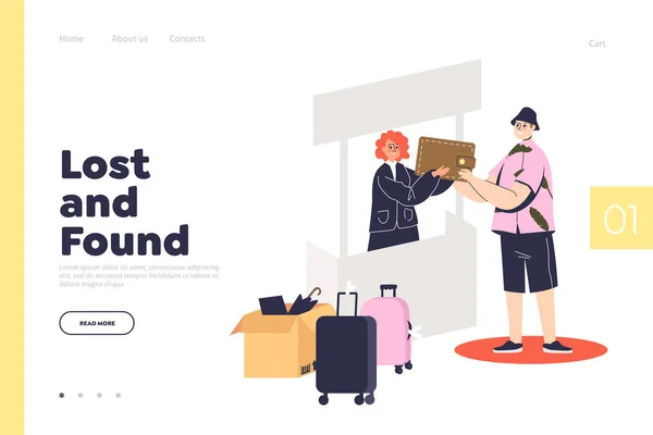 失われたものを見つけると失われたものを返すサービスのためのオフィスのウェブサイトのランディングページ — ストックベクタ