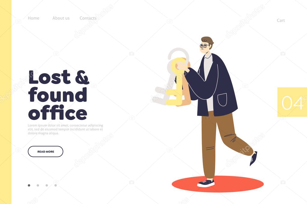 Online lost and found service or office landing page for website template
