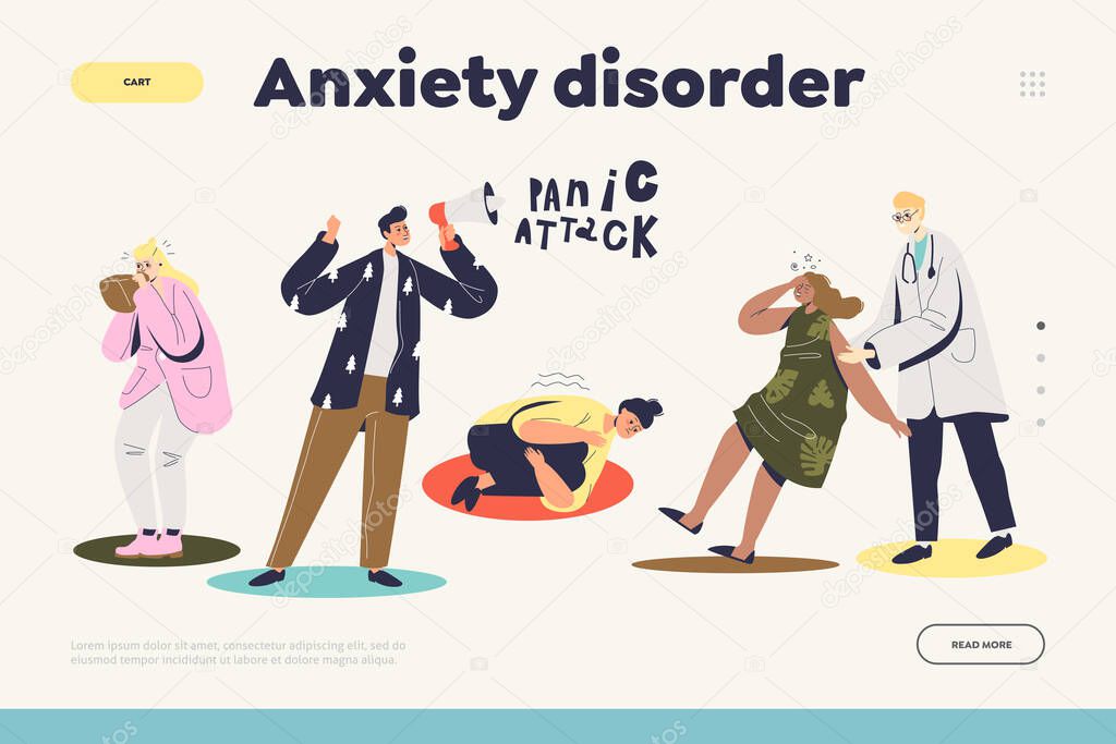 Anxiety disorder and panic attack concept of landing page with people suffering from mental diseases