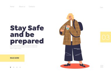 El dezenfektanı kullanan bir kadınla iniş sayfası konsepti sırasında dikkatli olun.