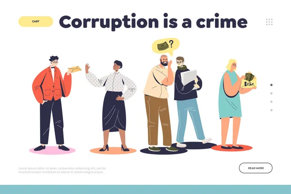 Korupce je zločin přistání stránka s kreslenými postavičkami dávat nebo odmítat úplatky — Stockový vektor