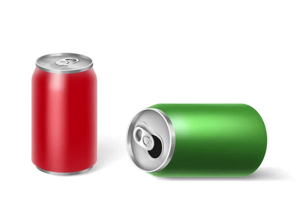 アルミニウムは、エネルギードリンク、コーラ、ソーダ、ビール、ジュースドリンクのモックアップすることができます — ストックベクタ