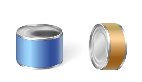 Набір маленьких харчових банок. Шаблон упаковки консервованих металів для брендингу або дизайну етикетки — стоковий вектор