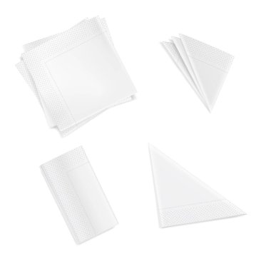 Set of white folded napkins square rectangular triangular isolated on white background clipart