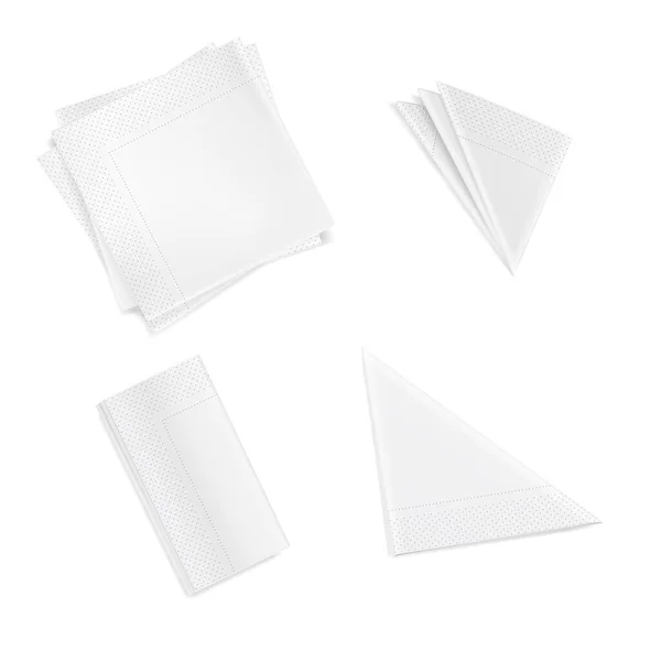 Conjunto de servilletas plegadas blancas cuadradas triangulares rectangulares aisladas sobre fondo blanco — Archivo Imágenes Vectoriales