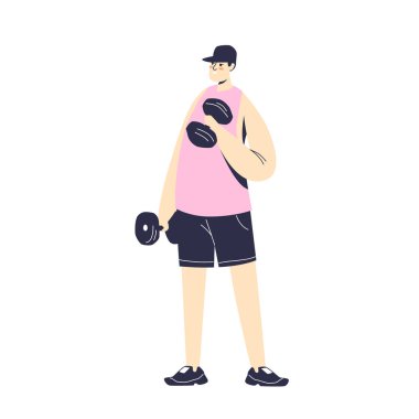 Dambıllı adam eğitimi. Genç çizgi film karakter eğitimi, fitness ve egzersiz konsepti