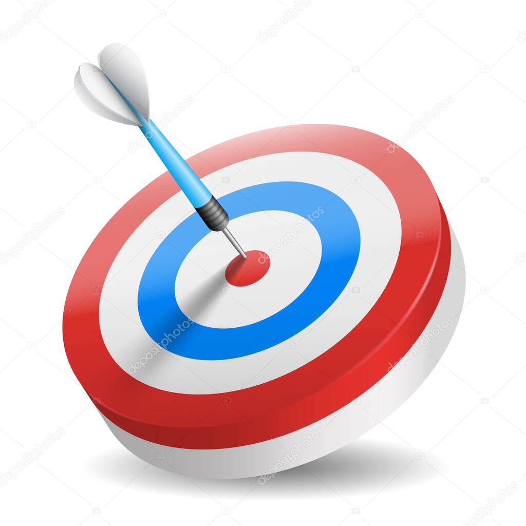 Business and sports concept with 3d dart arrow in bullseye isolated