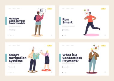 Akıllı saat uygulama seti kullanarak çizgi film karakterleri akıllı şeyler giyerek