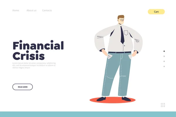 Concepto de crisis financiera de landing page con hombres de negocios mostrando bolsillos vacíos — Vector de stock