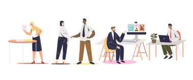 İş adamları toplantısı: bir grup iş adamı çalışıyor, selamlıyor ya da beyin fırtınası yapıyor