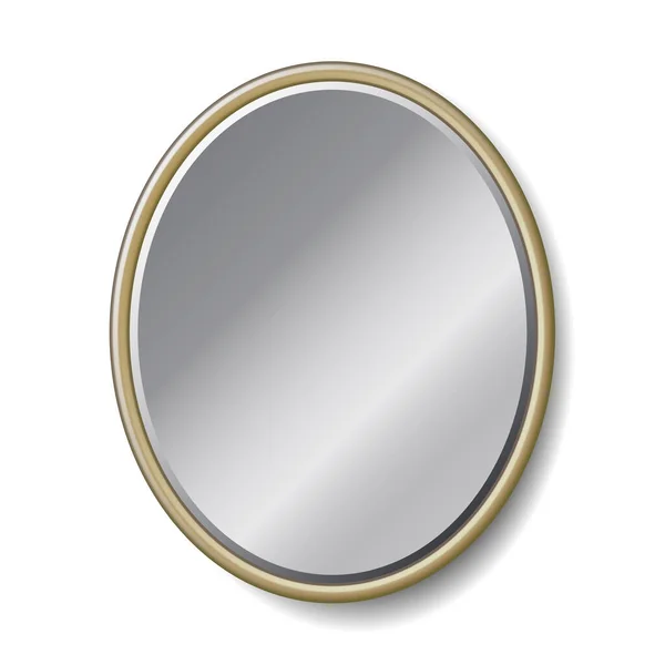 Classic oval mirror realistic with silver surface isolated on white background. — Stock Vector