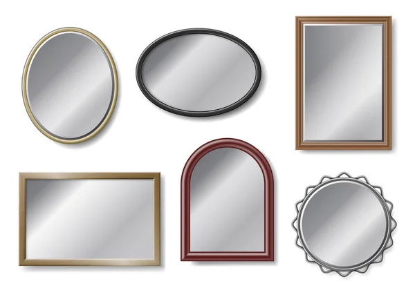Jeu de miroirs 3D réalistes dans différents cadres isolés sur fond blanc — Image vectorielle
