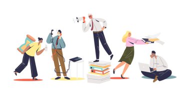 Bir grup meşgul ve evrak işleriyle meşgul ofis yöneticileri ve katipleri. Ofis köleliği kavramı