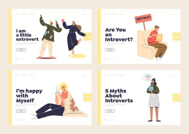 Set of landing pages with extroverts and introverts types of relaxation and rest clipart
