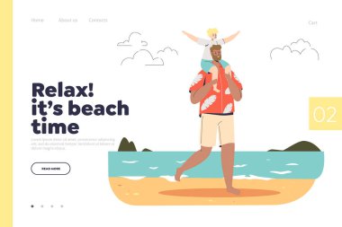 Yaz tatilinde baba ve kızıyla plaj zamanı iniş sayfası konsepti