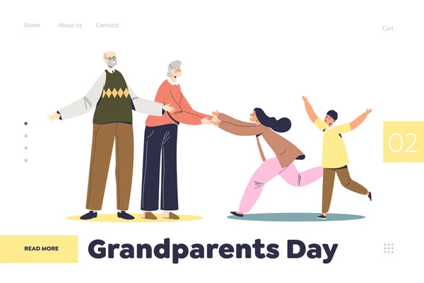 Концепция посадочной страницы для бабушек и дедушек с внуками в гостях у бабушек и дедушек — стоковый вектор