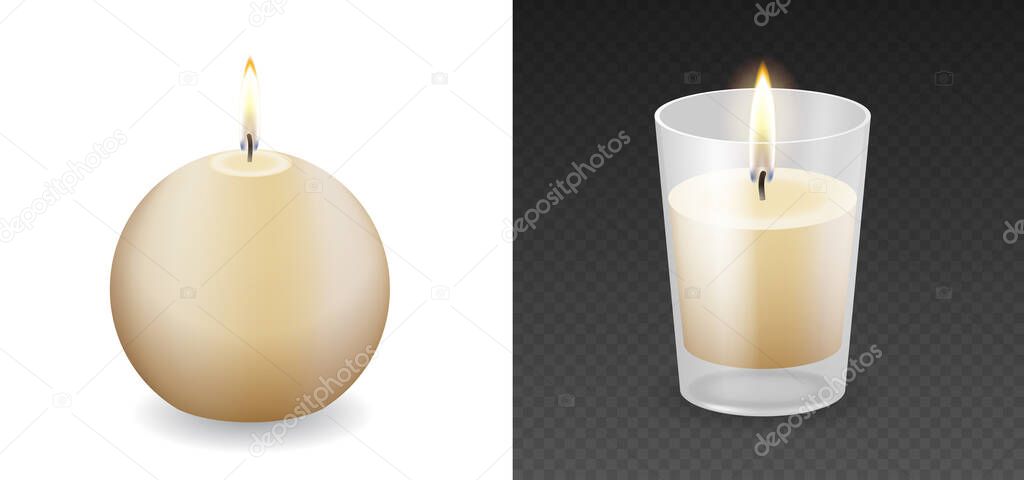 Round aroma candle and candle with glass jar isolated on transparent background