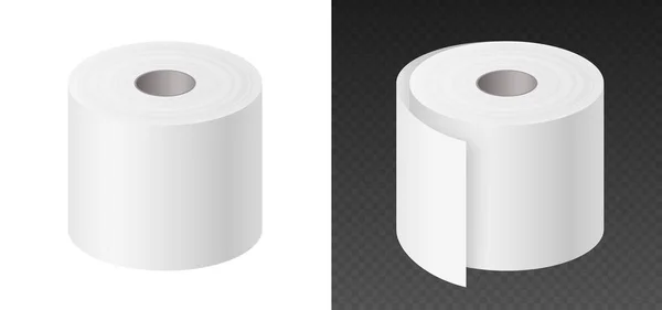 Realistisch toiletpapier template mockup set geïsoleerd, blanco wit 3d rollen — Stockvector