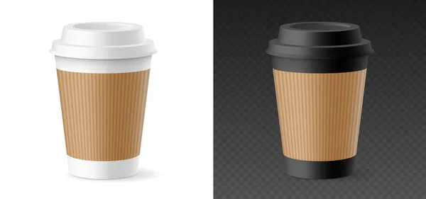 Copos com suporte de manga artesanal mockup isolado, design de renderização 3d para café quente ou chá — Vetor de Stock