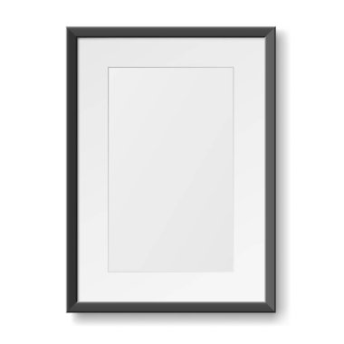 Duvar için gerçekçi fotoğraf çerçevesi. Kopya alanı izole edilmiş dikey boş fotoğraf çerçevesi