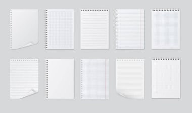 Gerçekçi defter kağıtları. Not defterleri için sıralı, denetlenmiş ve kağıt ciltleme sayfası