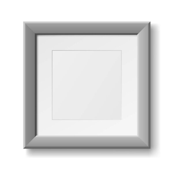 Realistic square empty picture frame on white background. Blank photo frame mockup template