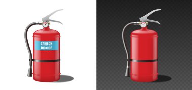 Karbondioksit yangın söndürücü, kırmızı gerçekçi şablon modeli izole edildi.