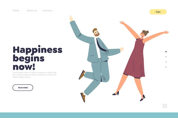 Business performance concept van landing page met een paar zakenmensen springen van geluk — Stockvector