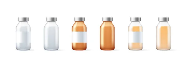 Medizinische Glasflasche mit Deckel vorhanden. Leere Glasampulle mit Impfstoff oder Medikament zur medizinischen Behandlung — Stockvektor