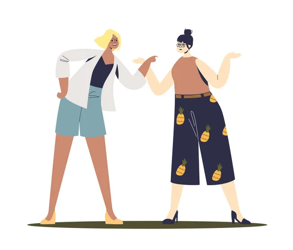 Quarrel tra due donne: personaggi femminili dei cartoni animati che litigano e urlano — Vettoriale Stock