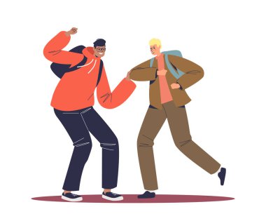 Öğrenciler kavga eder. İki genç çocuk kavga ediyor. Gençlik şiddeti ve çatışma kavramı