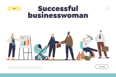 Başarılı bir iş kadını konsepti. İniş sayfaları. Bayan patron çocuklar iş başında.