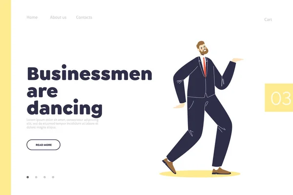Geschäftsleute tanzen Konzept Landing Page mit Geschäftsmann feiern Erfolg oder neue Idee mit Tanz — Stockvektor
