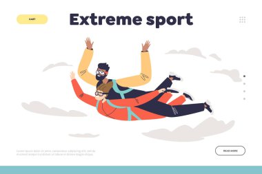 Çifte paraşütle atlayan bir çiftle iniş sayfası ekstrem spor konsepti